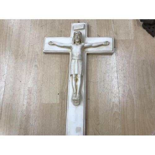 152 - Vintage French 40cm Crucifix, age wear