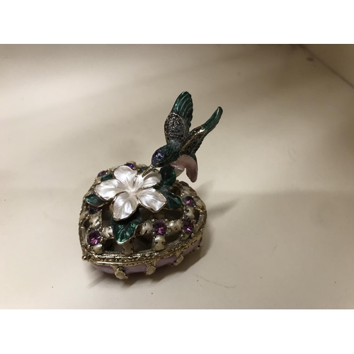 176 - Jewelled & enamelled hinged trinket box - Hummingbird