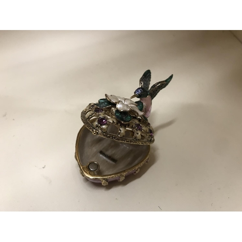 176 - Jewelled & enamelled hinged trinket box - Hummingbird