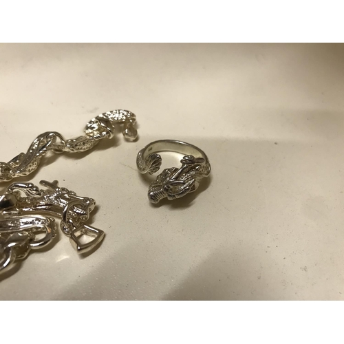 249 - Dragon bracelet & matching ring, stamped 925