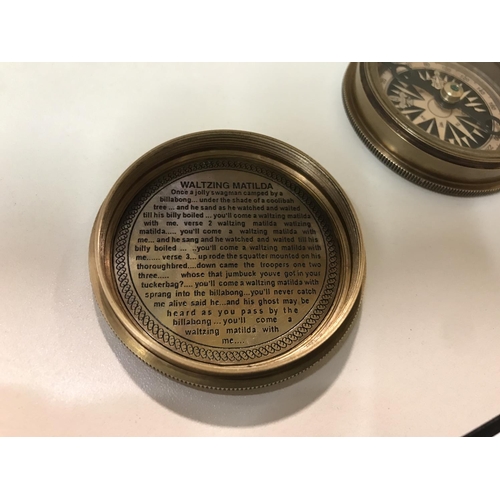 125 - Brass 100 year calendar/compass (2000-2099) with Waltzing Matilda poem inside lid