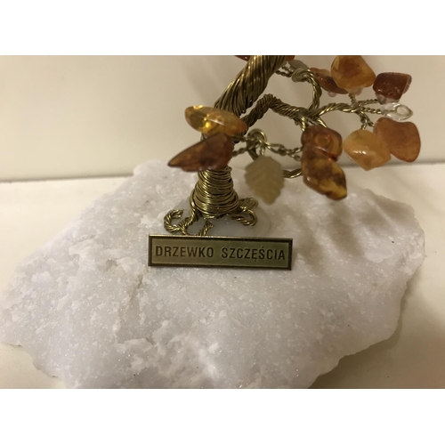 90 - Amber tree on marble? base