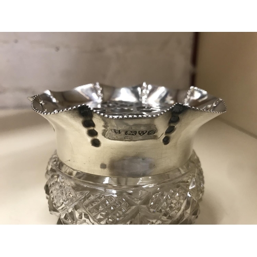 30 - Hall Marked Silver rimmed & crystal Rose Bowl, Chester 1907, 7cm high