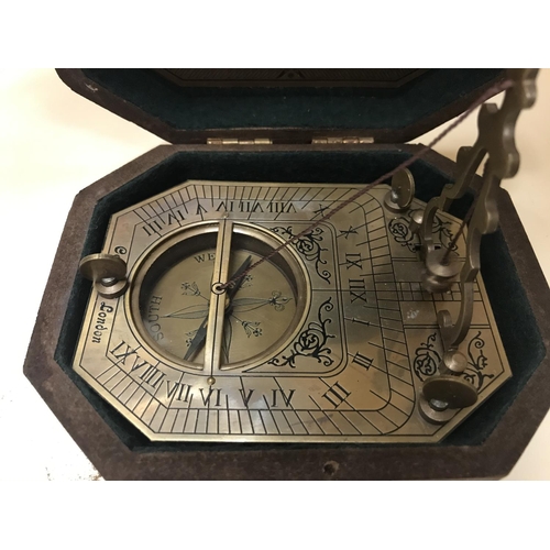 144 - Sundial/Compass in wooden box, modern