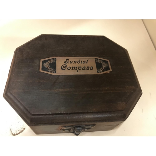 144 - Sundial/Compass in wooden box, modern