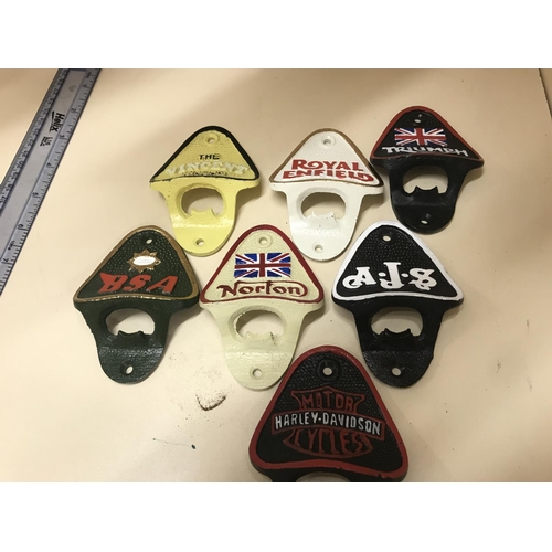 145 - 7 x Motorbike related cast metal bottle openers