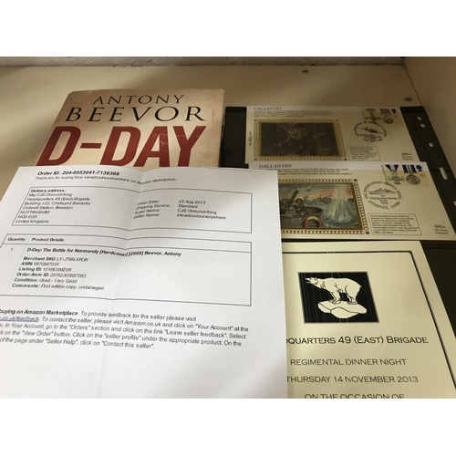 321 - D Day First Edition Book with paperwork plus 5 x Benham Silks - Gallantry