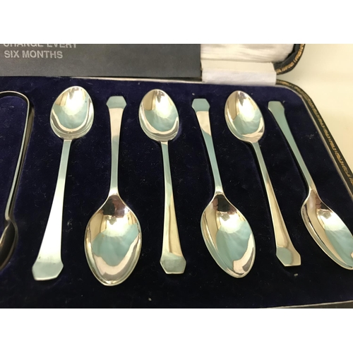 284 - Hall Marked Silver boxed set of 12 x Spoons & Sugar Tongs, c1918, 95g approx