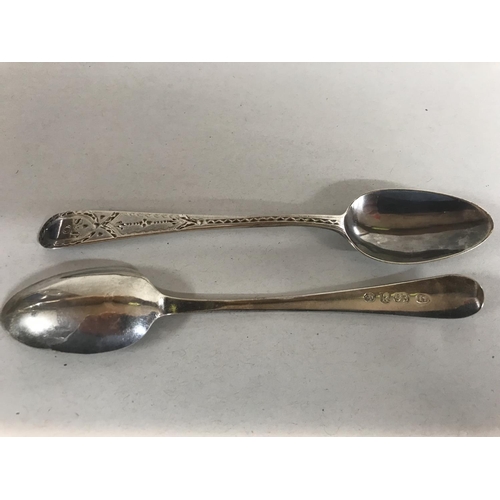 42 - Hall marked Silver Bright Cut Pair of Tea Spoons, London 1785 by John Lambe