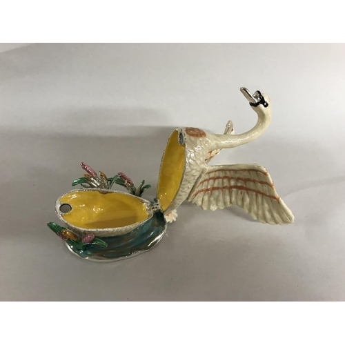 243 - Enamelled hinged Trinket Box - Swan