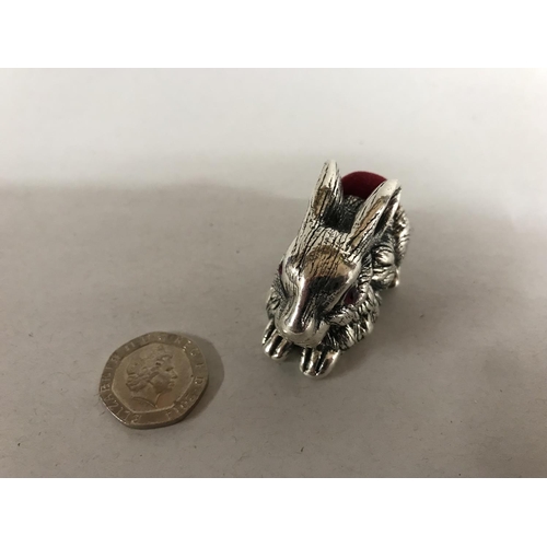 111 - Sterling Silver 925 large 'Rabbit' Pin Cushion with Ruby Eyes