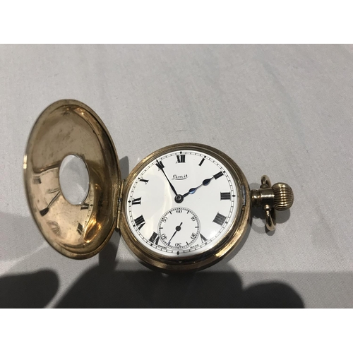 99 - Rolled Gold Swiss Half Hunter Pocket watch, working