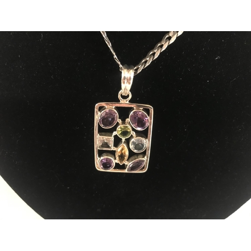 294 - 925 Silver Multi-Stone Pendant on 17