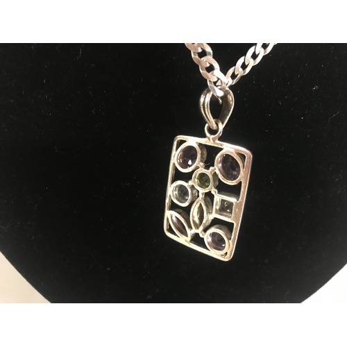 294 - 925 Silver Multi-Stone Pendant on 17