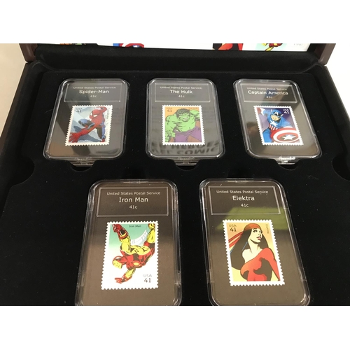 110 - Limited edition 'Marvel' Wooden Boxed 10 Stamp set in Capsules