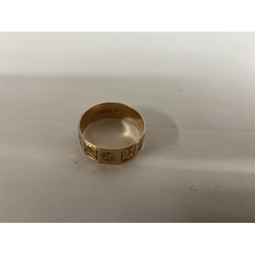 13 - 9ct Gold Decorated Band Ring, B'ham 1900, size X, 3.87g