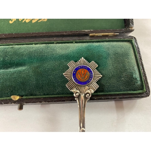 179 - Hall marked Silver, B'ham 1907 British Army Scots Guards Presentation Spoon with Blue & Red Enamelli... 