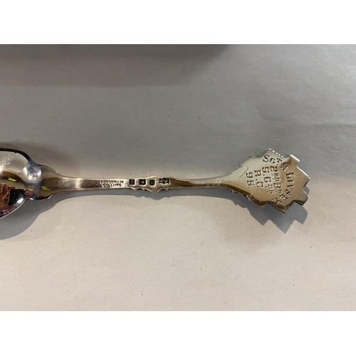 179 - Hall marked Silver, B'ham 1907 British Army Scots Guards Presentation Spoon with Blue & Red Enamelli... 