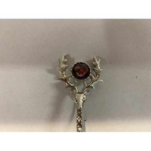 206 - Scottish White Metal & Amethyst Stone 'Stag' Brooch