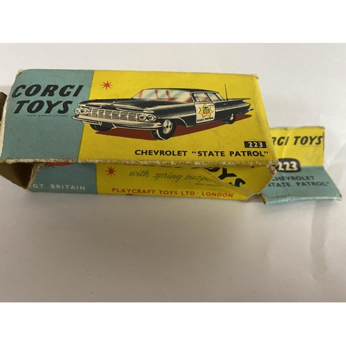 140 - Corgi Chevrolet Impala State Patrol with worn Box - Car Playworn