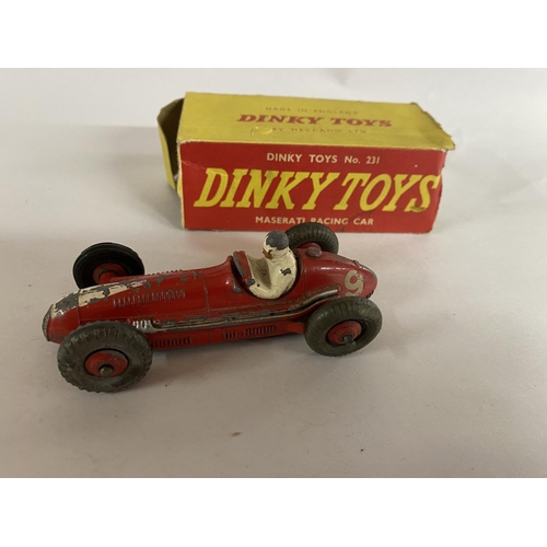 58 - Dinky Maserati Racing Car, model 231 - Box worn & Car Playworn