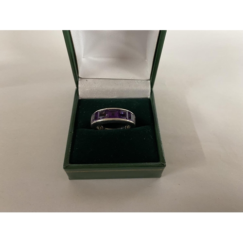 14 - 925 Silver Princess Cut Amethyst Ring, size N