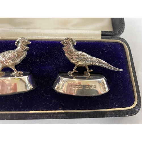 16 - Sampson & Mordan Chester 1913 set of 4 Menu/Place Card Holders in form of Pheasants