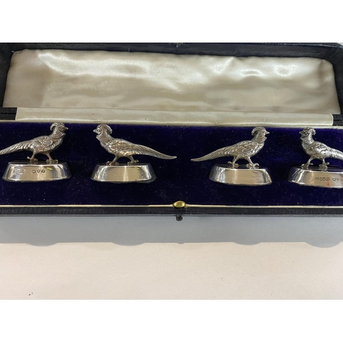 16 - Sampson & Mordan Chester 1913 set of 4 Menu/Place Card Holders in form of Pheasants