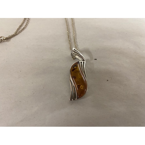 248 - 925 Silver & Pressed Amber Necklace