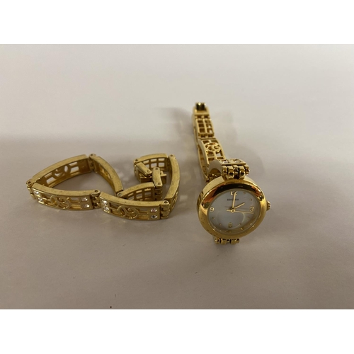 251 - Sekonda Gold Tone & CZ Watch with matching Bracelet (needs battery)