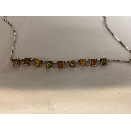 184 - 925 Silver Multi Square Cut Amber Necklace