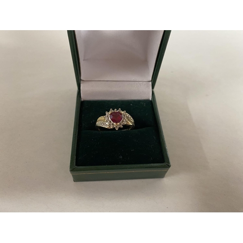 49 - 9ct Gold & Red Stone Ring, size O