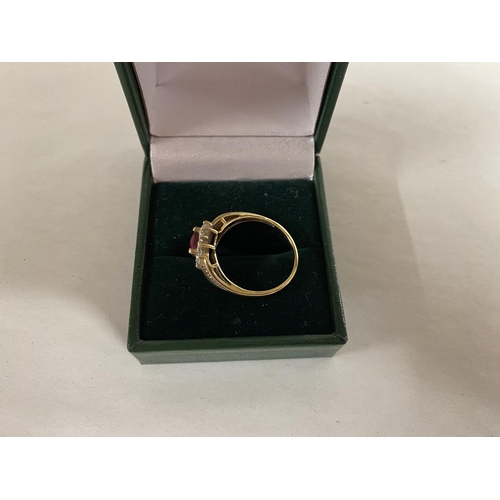 49 - 9ct Gold & Red Stone Ring, size O