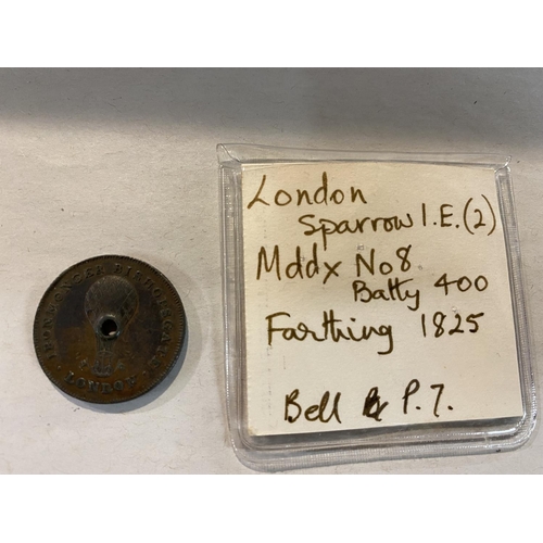 167 - London Sparrow (IE) 1825 Farthing Coin / Token (drilled)