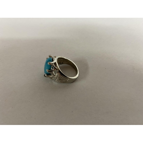 119 - Rhodium Plated & Turquoise Coloured Ring, size J