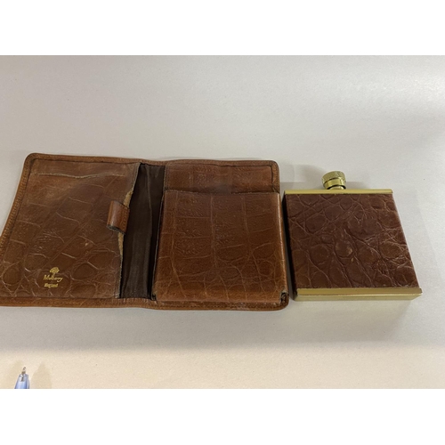 57 - Vintage Mulberry Leather Wallet with Hip Flask