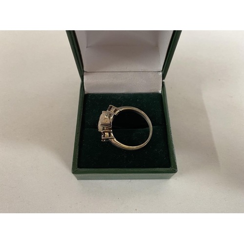 146 - 925 Silver Strawberry Feldspar & Champagne Zircona Ring, size Q-R