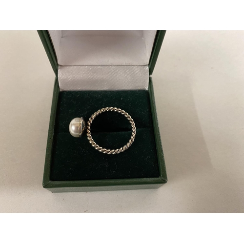 126 - 925 Silver Faux Pearl Ring, size M