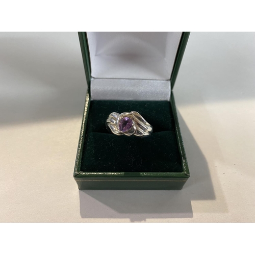 64 - Sterling Silver 925 & Amethyst Teardrop Ring, size M