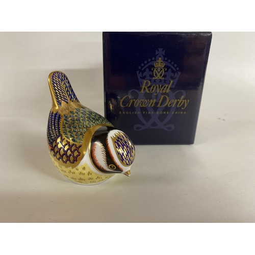 65 - Royal Crown Derby Blue Tit - Boxed & Gold Stopper