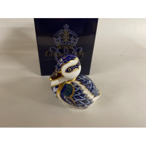 66 - Royal Crown Derby Sitting Duckling - Boxed & Gold Stopper