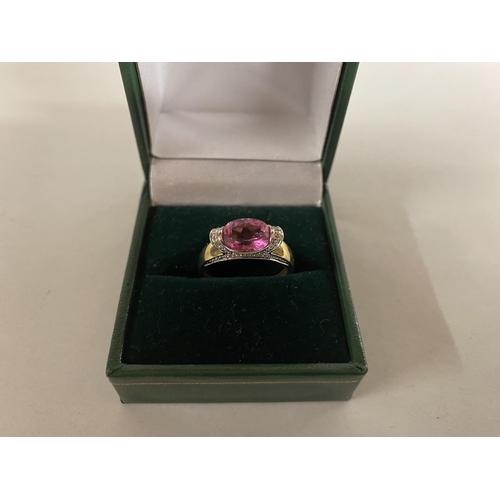 273 - 9ct Gold Pink Sapphire & Diamond Ring, size O