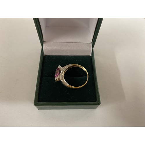 273 - 9ct Gold Pink Sapphire & Diamond Ring, size O