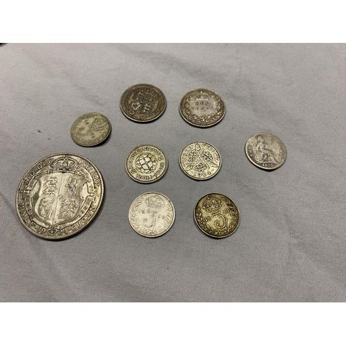 38 - Silver 1924 Half Crown, 2 x 6d & 5 x 3d Silver Coins