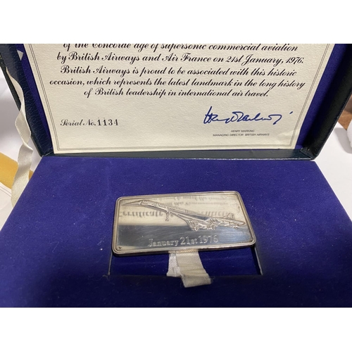 23 - Concorde 1976 Silver Ingot (weighs 48g) with Box/Cert