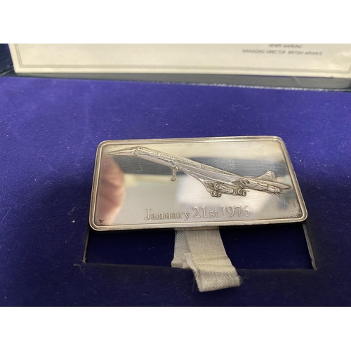 23 - Concorde 1976 Silver Ingot (weighs 48g) with Box/Cert