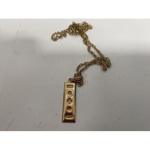 142 - 9ct Gold Ingot on 9ct Gold Chain - 4.75g Weight