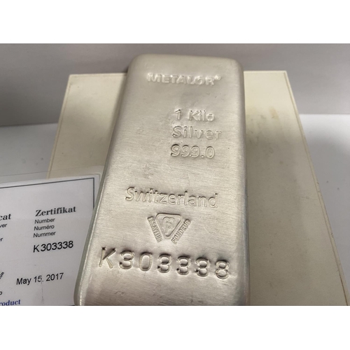 143 - Silver 1KG Bar with Certificate