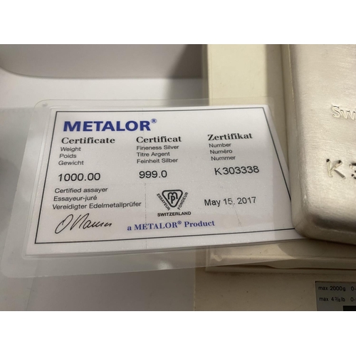 143 - Silver 1KG Bar with Certificate