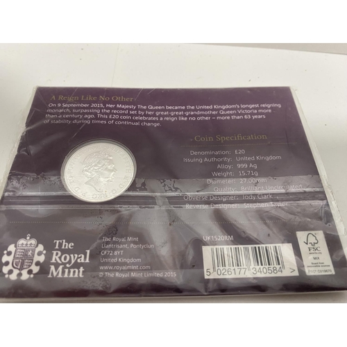 144 - Silver Proof £20 Coin - Longest Reigning Monarch